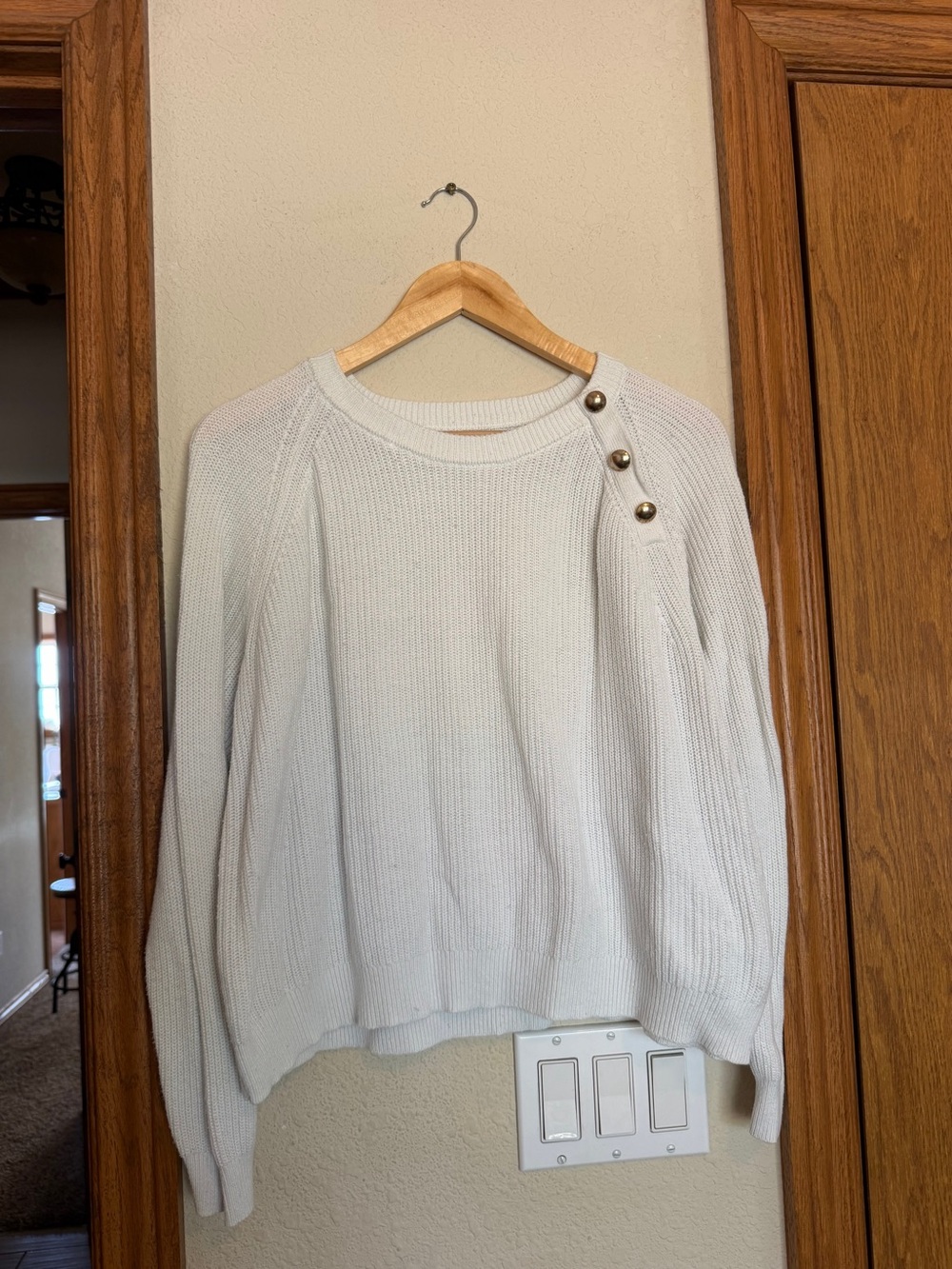J. Crew Factory Cream Button-Shoulder Crewneck Sweater